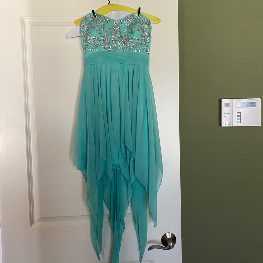 Teal Strapless Formal Dress